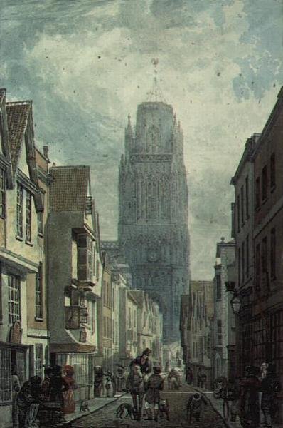 Redcliffe Street, Bristol, som viser Tower of the Church of St.Mary Redcliffe av Edward Cashin