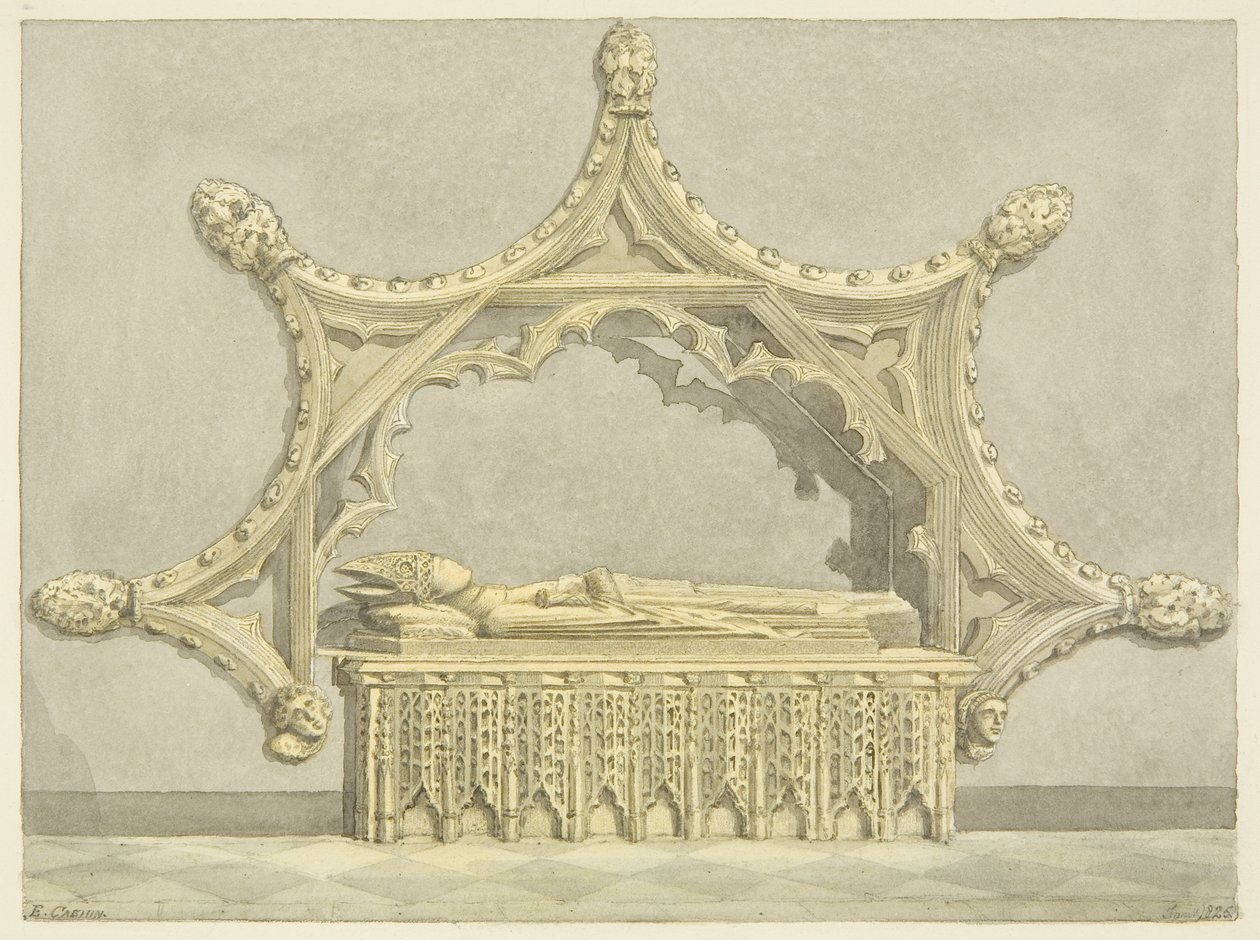 Tomb of Abbot Knowles, i Bristol Cathedral (blyant og akvarell på papir) av Edward Cashin