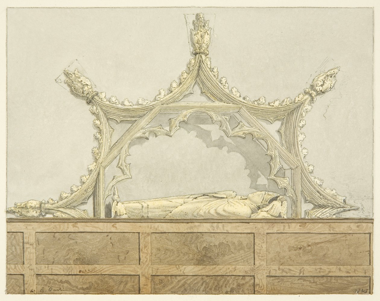 Tomb of Abbot Newland, i Bristol Cathedral (blyant og akvarell på papir) av Edward Cashin