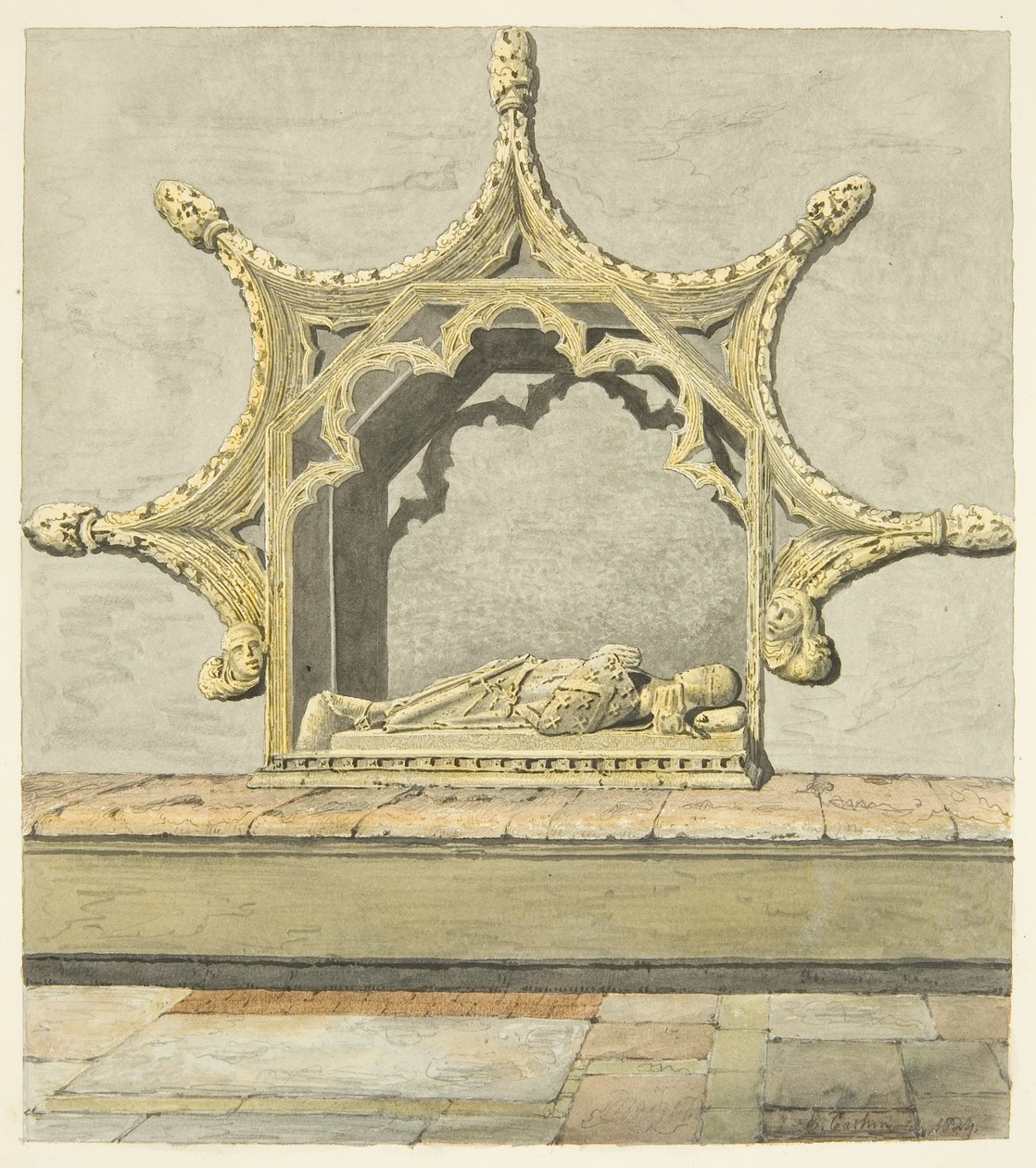 Tomb of Maurice, 7th Earl of Berkeley i Bristol Cathedral (blyant og akvarell på papir) av Edward Cashin