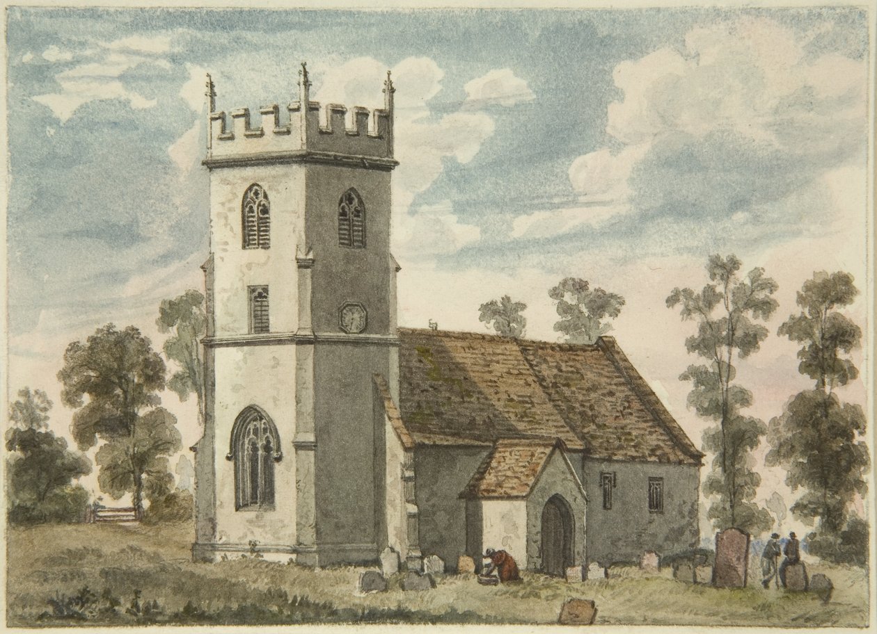 Ukjent kirke, kanskje Compton Greenfield, ca. 1823 (blyant og akvarell på papir) av Edward Cashin