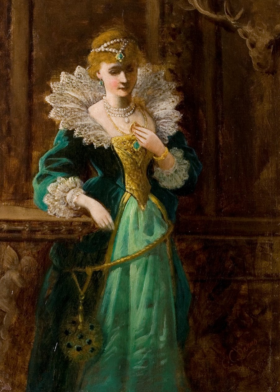 Amy Robsart ser på Portrait of Leicester, sent på 1800-tallet av Edward Charles Barnes