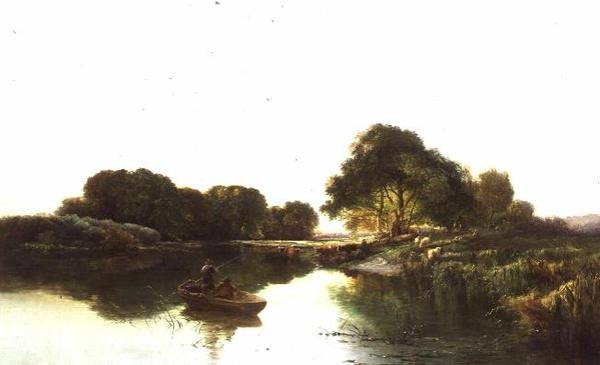 Et elvelandskap med sportsfiskere av Edward Charles Williams