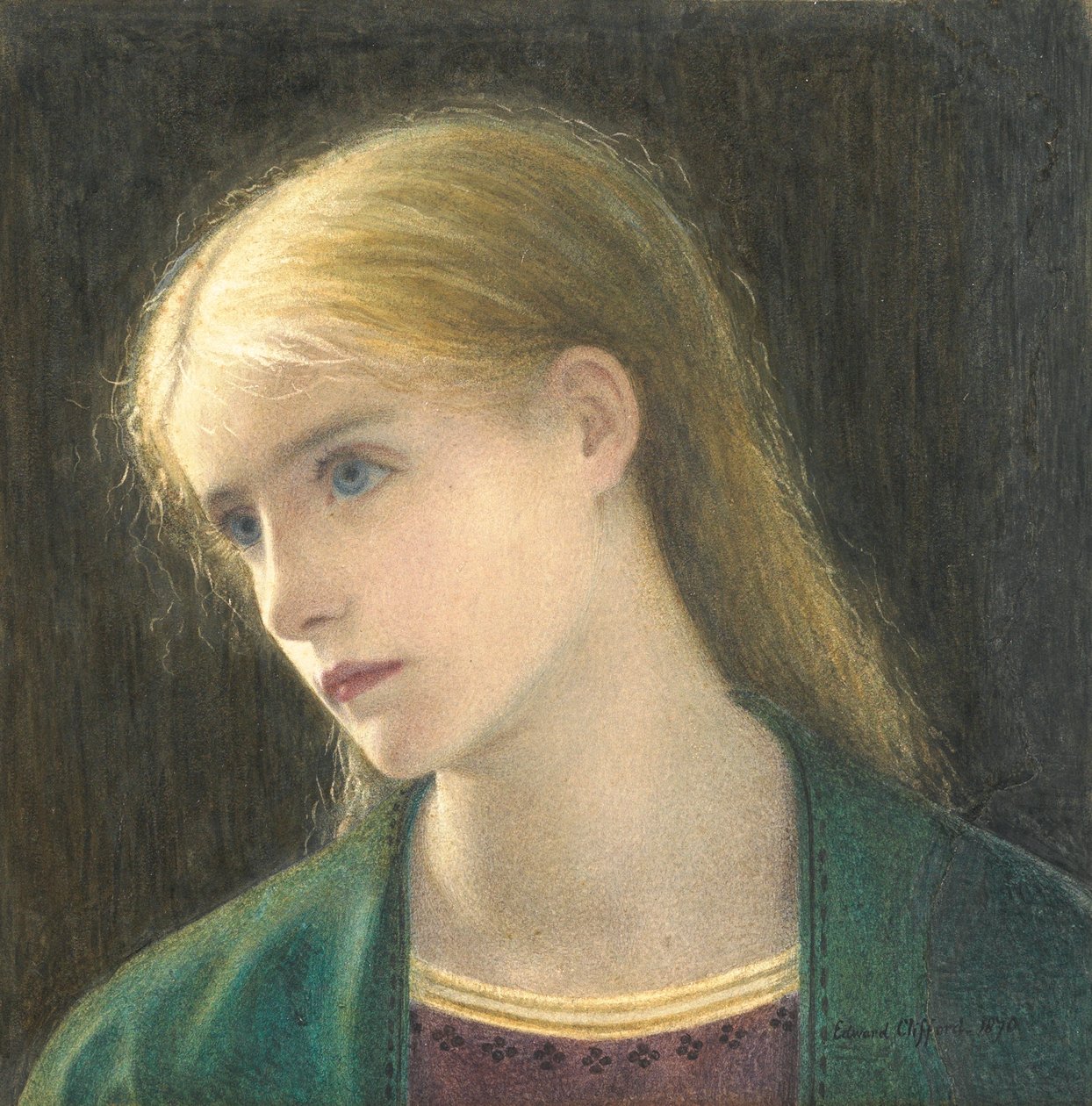Evelyn Hope, 1870 (wc med utskraping) av Edward Clifford