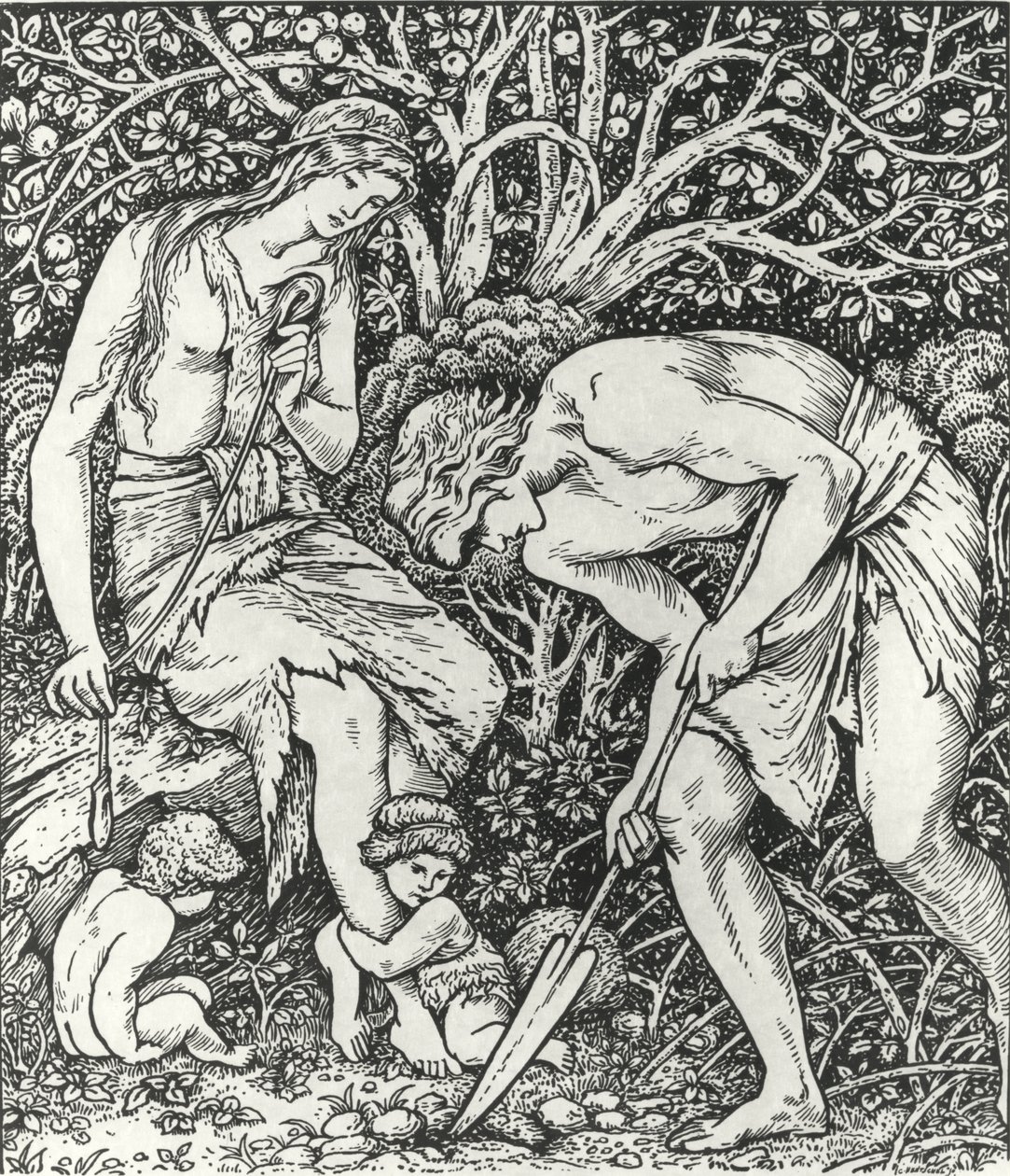 Adam og Eva (Labour: Whan Adam Delved og Eve Span, Who Was Then Gentleman?) av Edward Coley (after) Burne Jones
