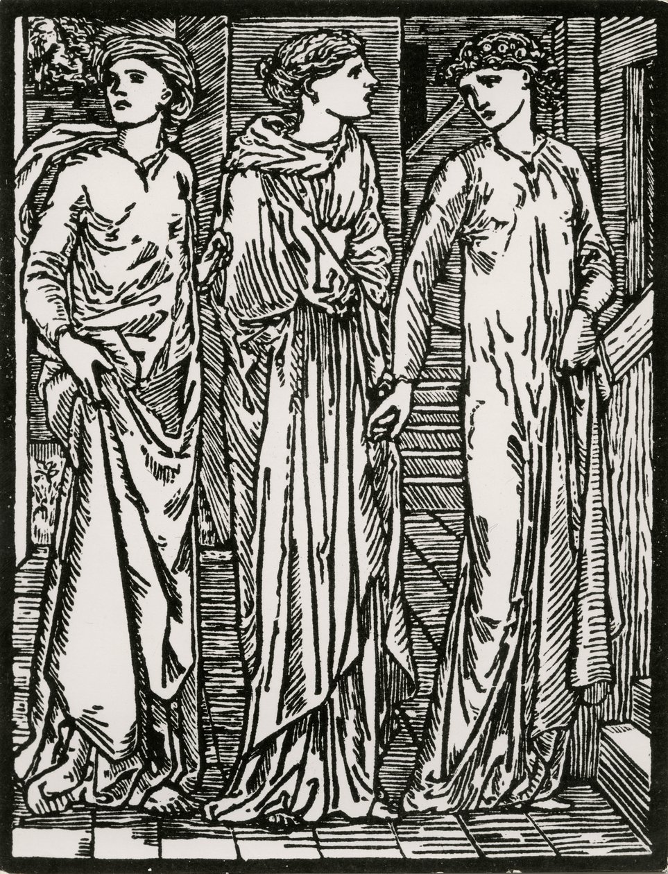 Søstrenes første besøk av Edward Coley (after) Burne Jones