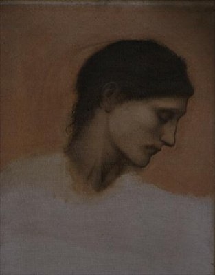 En studie av et jentehode (olje på lerret) av Edward Coley Burne Jones
