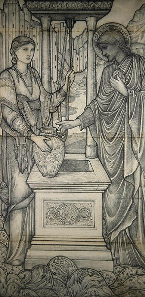 Kristus med kvinnen i Samaria ved brønnen (blyant) av Edward Coley Burne Jones