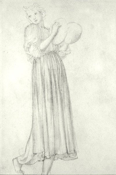 Jente med cymbaler (blyant på papir) av Edward Coley Burne Jones