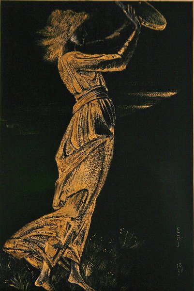 Jente med tamburin av Edward Coley Burne Jones