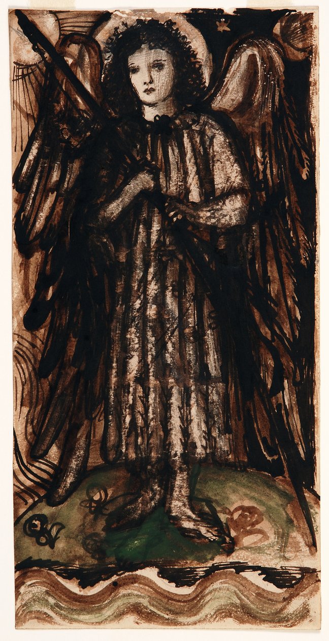 Love Reining over the Elements, Design for Stained Glass, ca. 1860-62 (sepia og vask på papir) av Edward Coley Burne-Jones