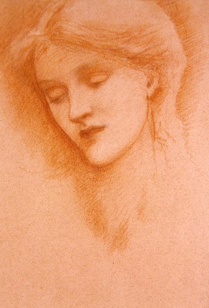 Portrett av en ung kvinne (rødt kritt på papir) av Edward Coley Burne Jones