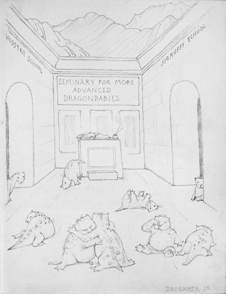 Seminary for Dragons (blyant på papir) av Edward Coley Burne Jones