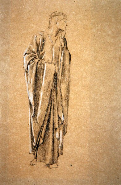 Studie for Danae, ca. 1885 (svart-hvitt kritt på brunt papir) av Edward Coley Burne Jones