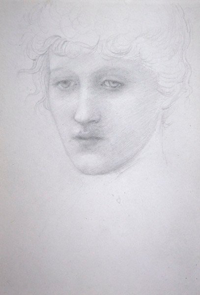 Studie av Head of a Girl - Bessie Keane, ca. 1896 (blyant på papir) av Edward Coley Burne Jones