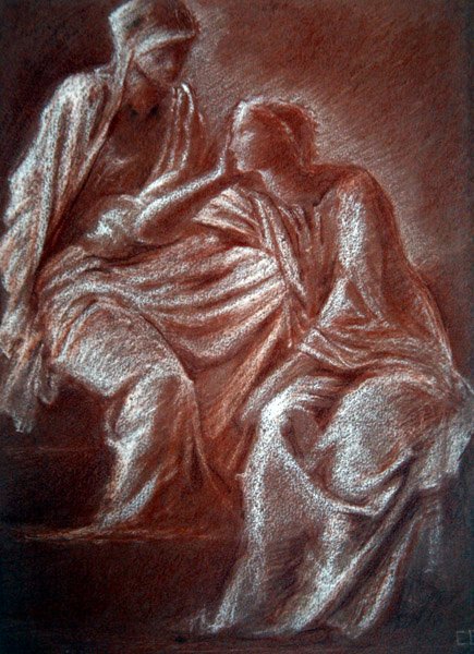 Studie av kvinneskikkelser (rødt og hvitt kritt på papir) av Edward Coley Burne Jones