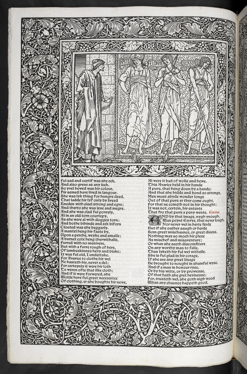 'The Works of Geoffrey Chaucer nå nylig påtrykt bilder designet av Sir Edward Burne-Jones' av Edward Coley Burne Jones