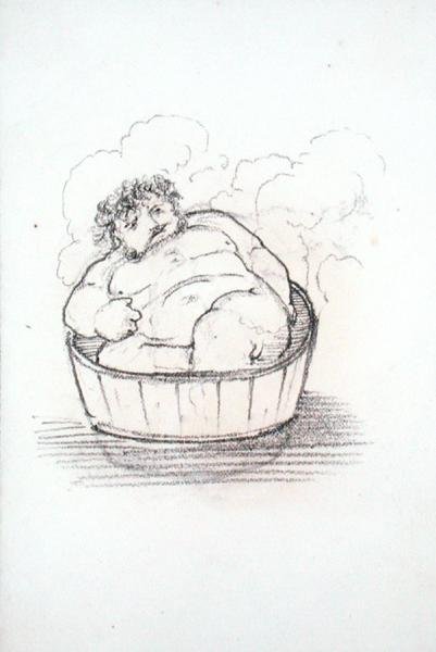 William Morris (1834-96) i et badekar, fra et album med tegninger (blyant på papir) av Edward Coley Burne Jones