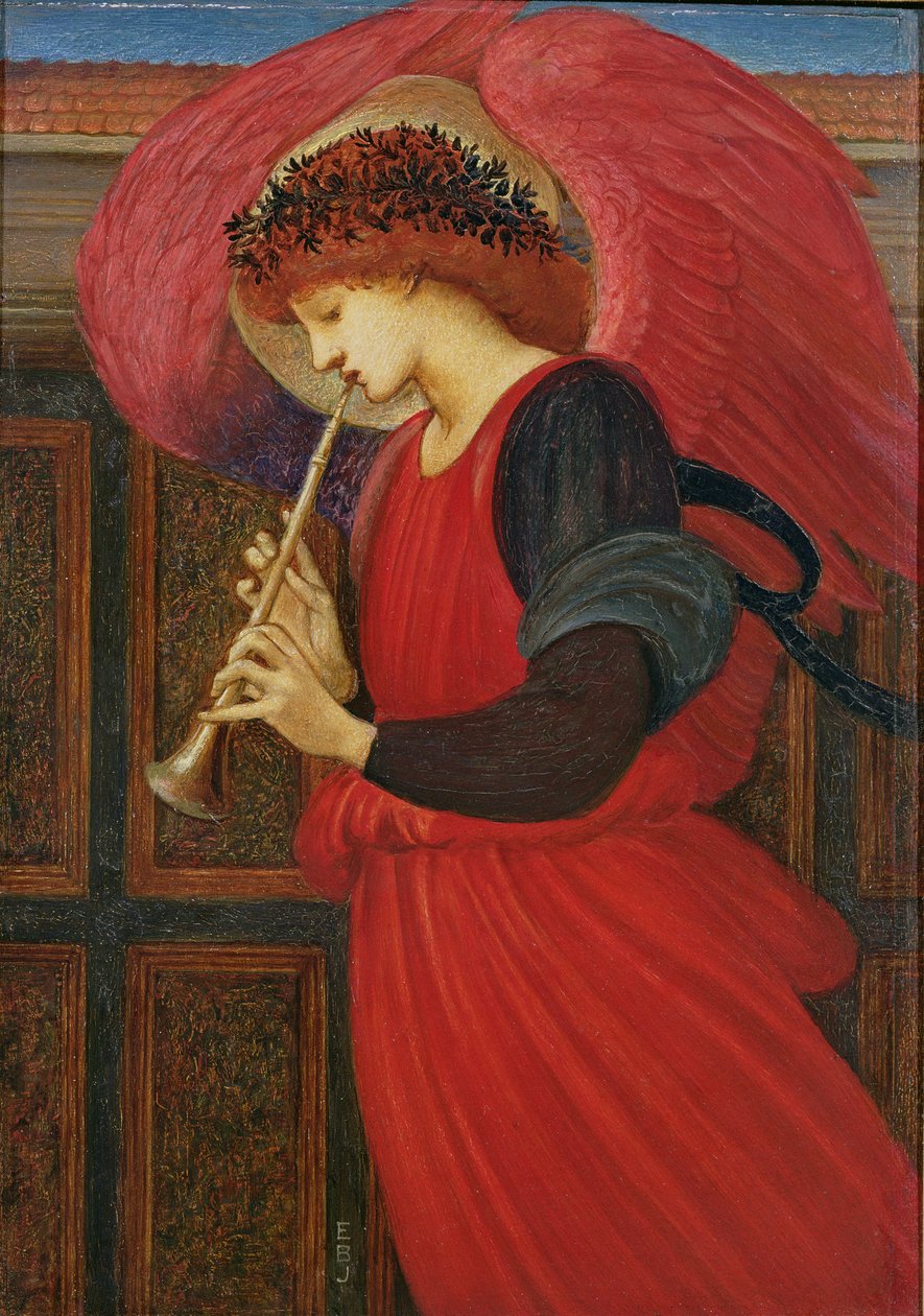 En engel som spiller en Flageolet (olje på papir) av Edward Burne Jones