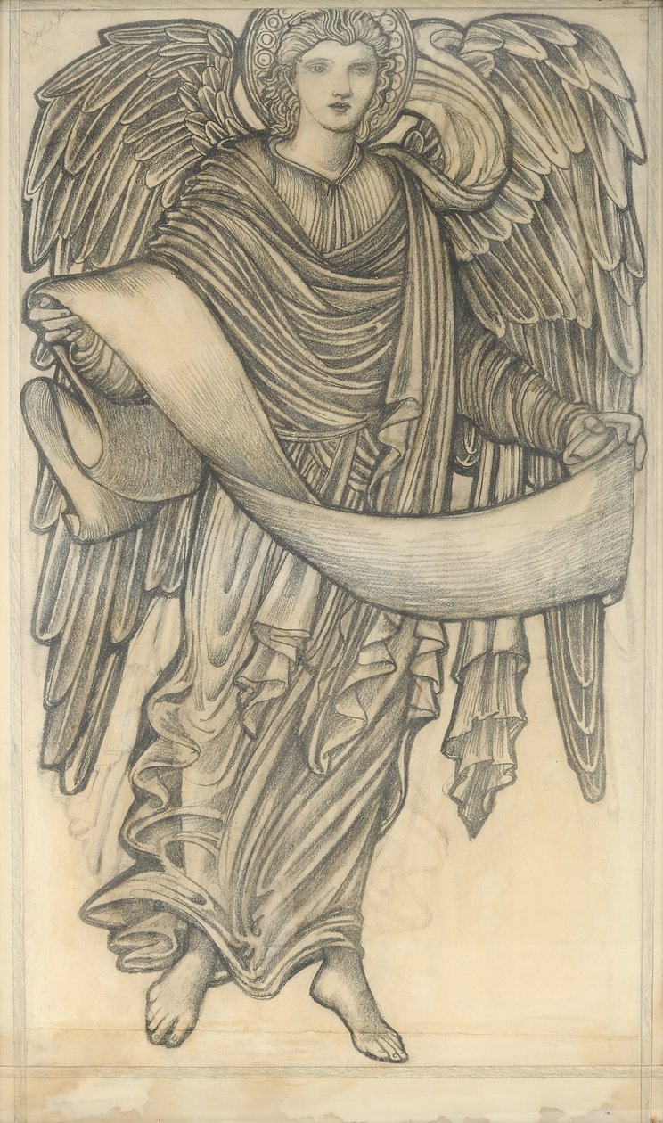 Engel med rulle - figur nummer åtte, 1880 (kritt på papir) av Edward Burne Jones