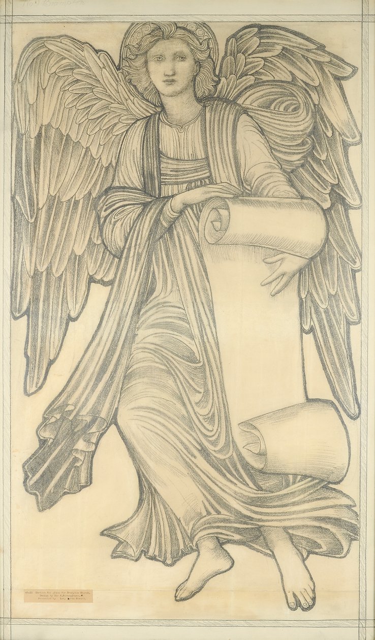 Engel med rulle - figur nummer ni, 1880 (kritt på papir) av Edward Burne Jones