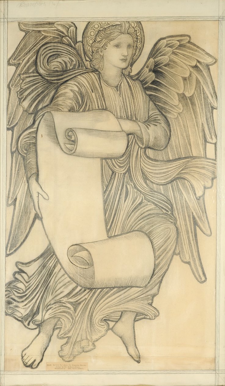 Engel med rulle - figur nummer syv, 1880 (kritt på papir) av Edward Burne Jones