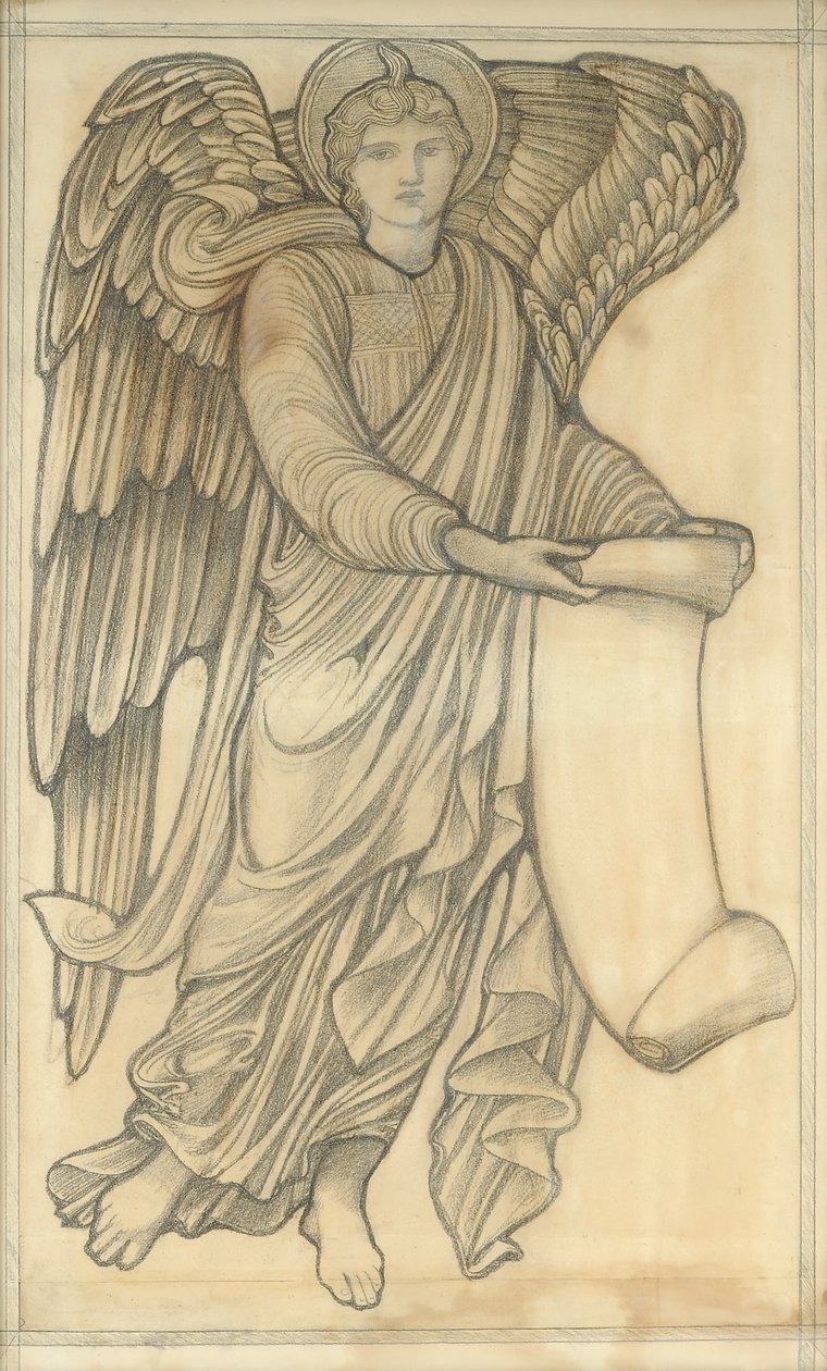 Engel med rulle - figur nummer seks, 1880 (kritt på papir) av Edward Burne Jones