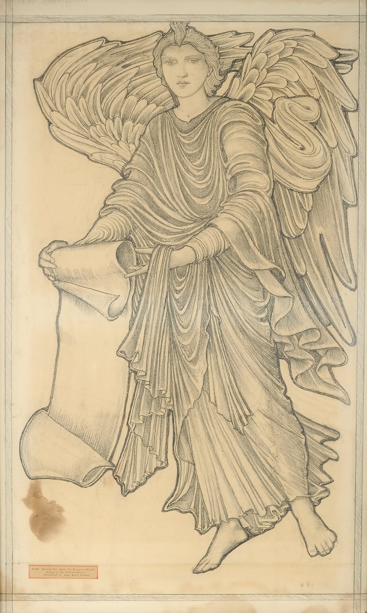 Engel med rulle - figur nummer ti, 1880 (kritt på papir) av Edward Burne Jones