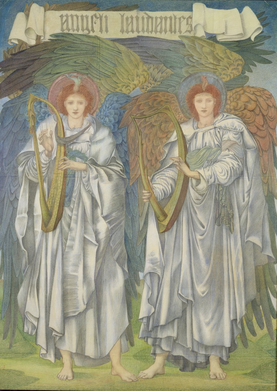 Angeli Laudantes, ca. 1887 (design for et vindu i Salisbury Cathedral, også for billedvev) (farget kritt på papir) av Edward Burne Jones