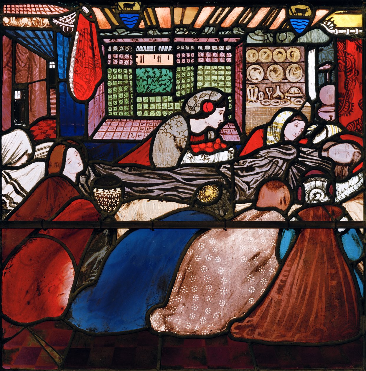 Death of St Frideswide, 1859 (farget glass) av Edward Burne Jones