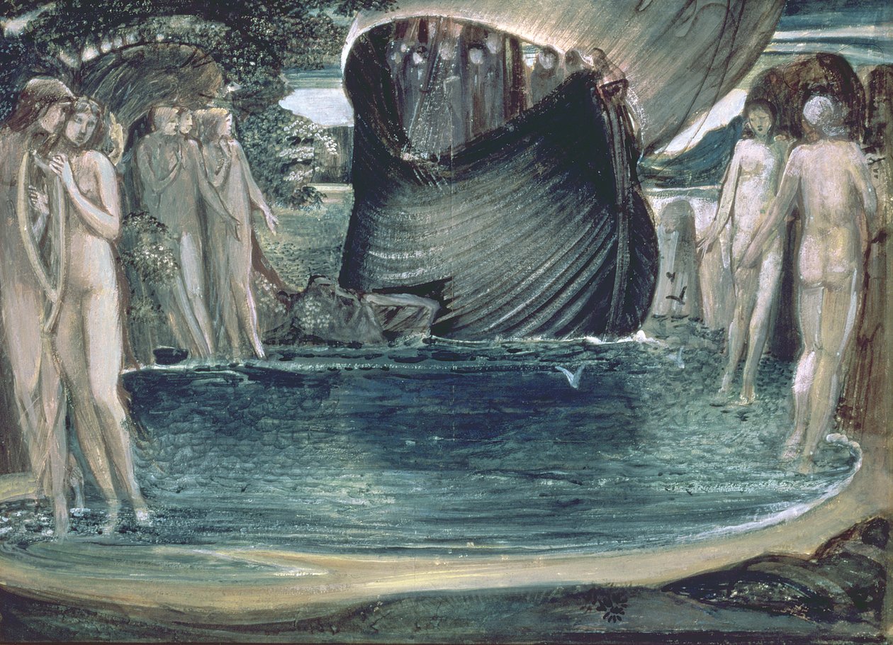 Design for The Sirens, 1890-tallet, (wc, gouache og gummi arabicum på papir) av Edward Burne Jones