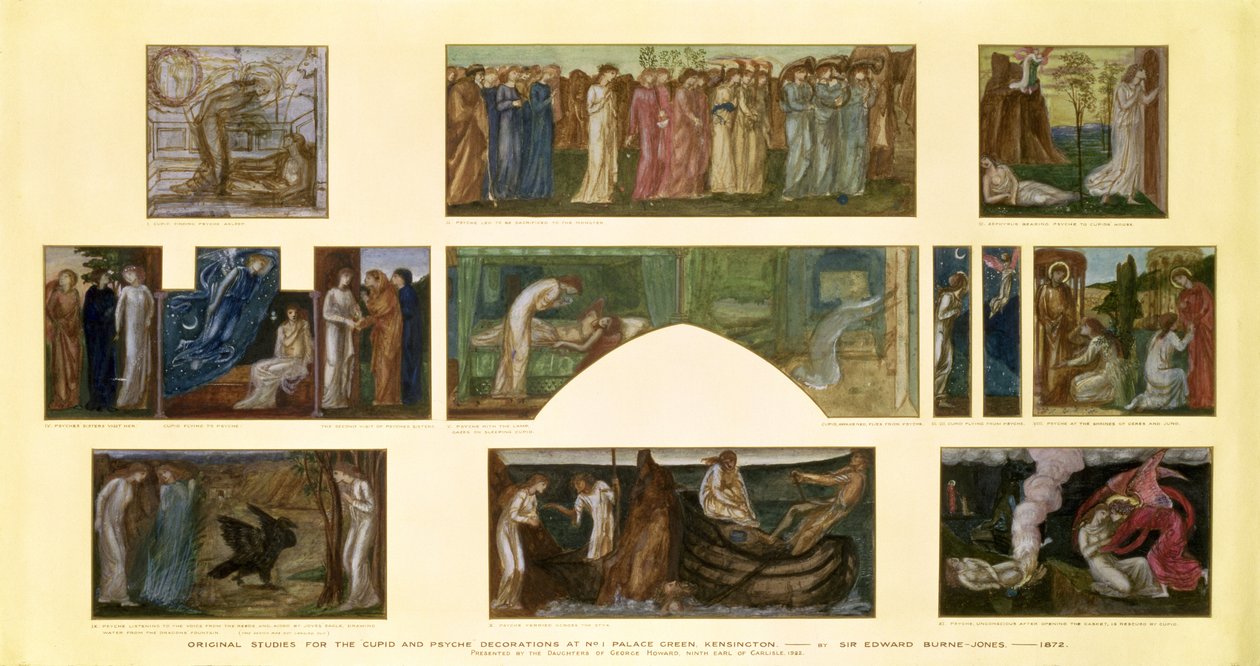 Design for "Cupid and Psyche"-dekorasjonene på No.1 Palace Green, Kensington, 1872 av Edward Burne Jones