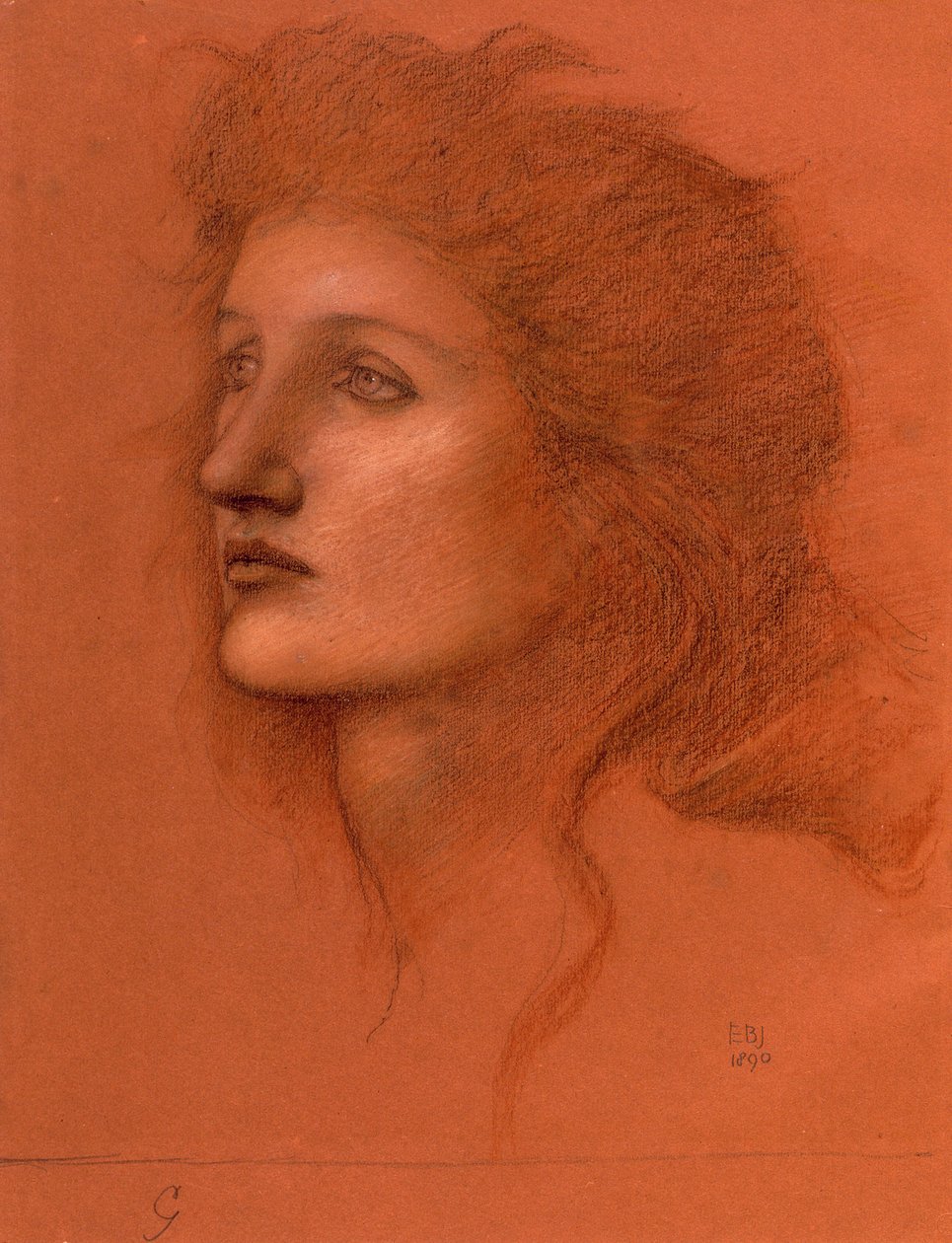 Kvinnelig hode, 1890 (pastell på papir) av Edward Burne Jones