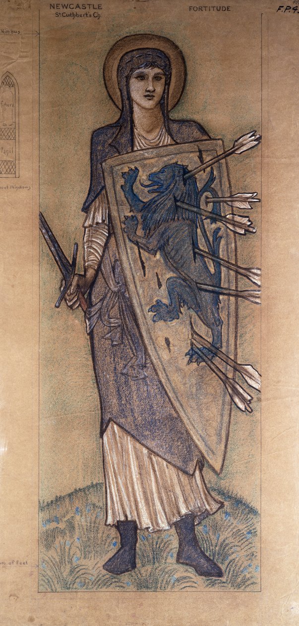 Fortitude: design for et glassmaleri ved St. Cuthbert's Church, Newcastle, ca. 1896 av Edward Burne Jones