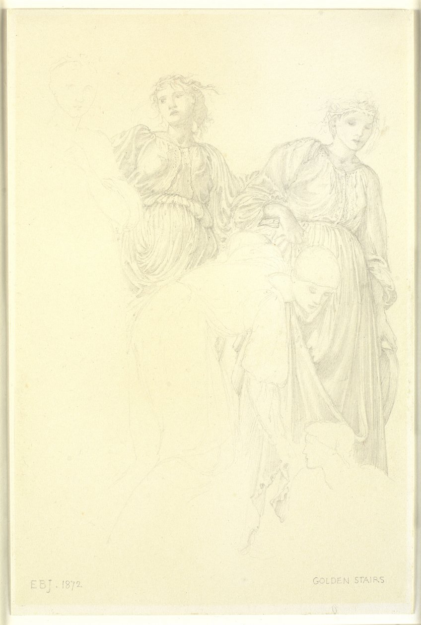 Gruppe kvinner, Forstudie til maleriet, Den gyldne trapp av Edward Coley Burne Jones