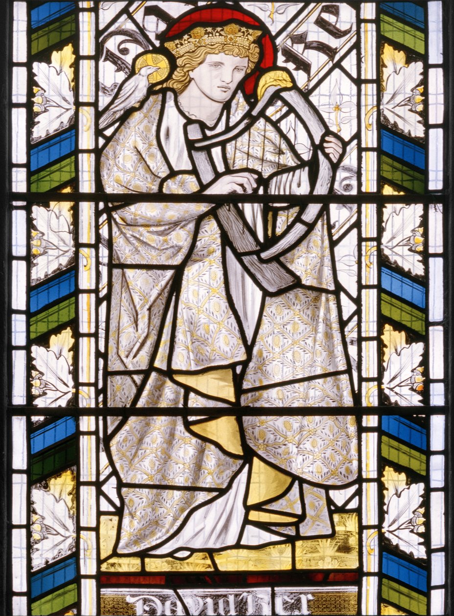 Kong David, detalj fra østvinduet, 1866 (farget glass) av Edward Burne Jones