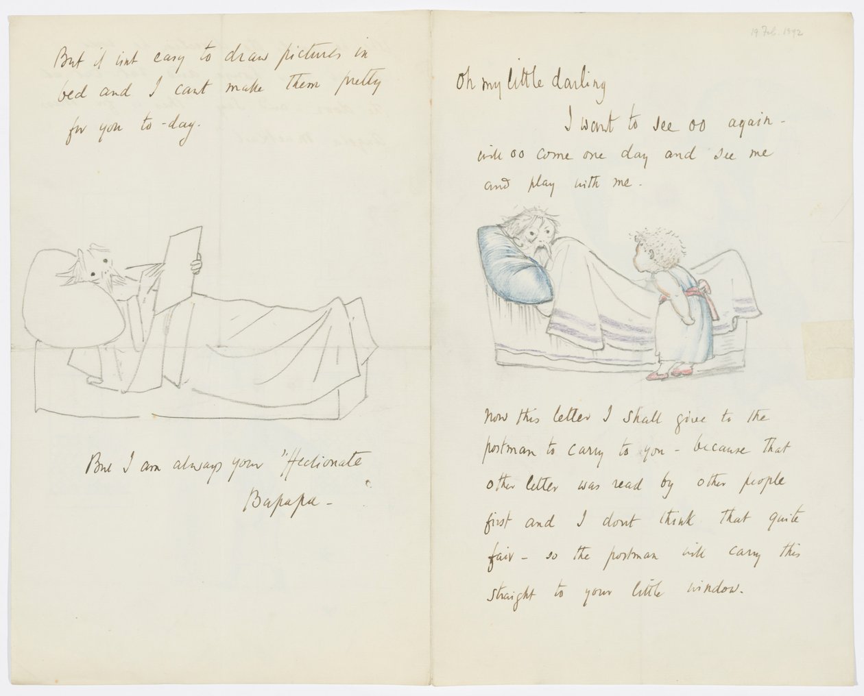 Brev til kunstnerens barnebarn Angela Thirkell (blyant på papir) av Edward Burne Jones