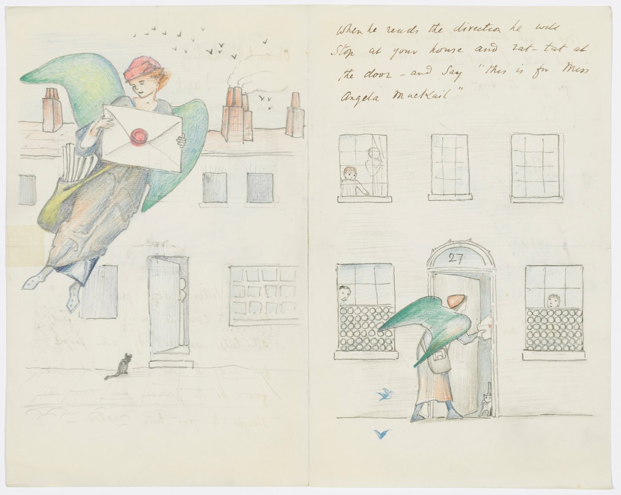 Brev til kunstnerens barnebarn Angela Thirkell (blyant på papir) av Edward Burne Jones