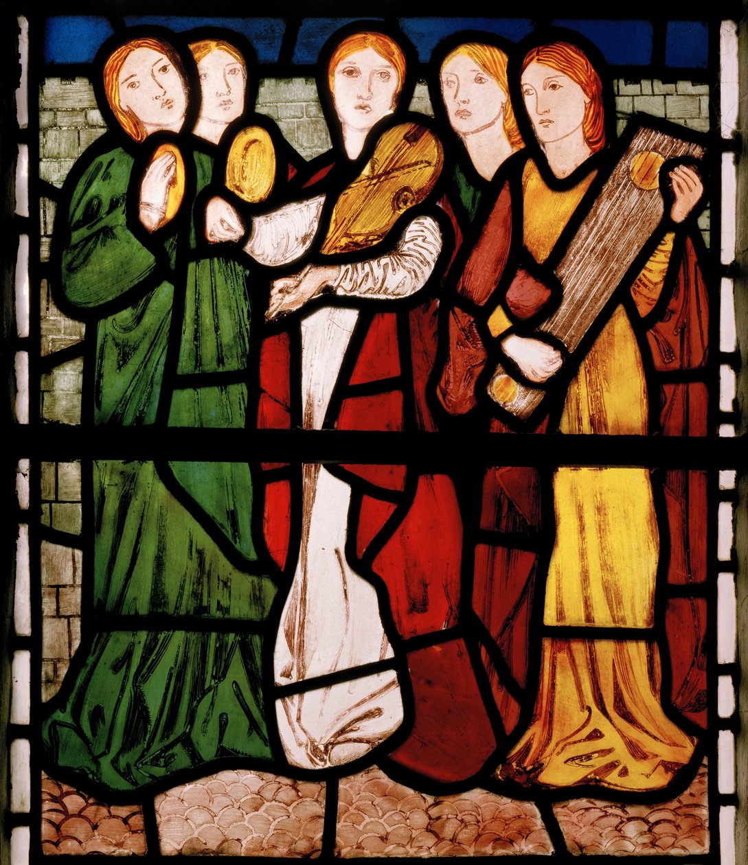 Maiden Musicians, from the Song Of Solomon, 1862 (stained glass) av Edward Burne Jones