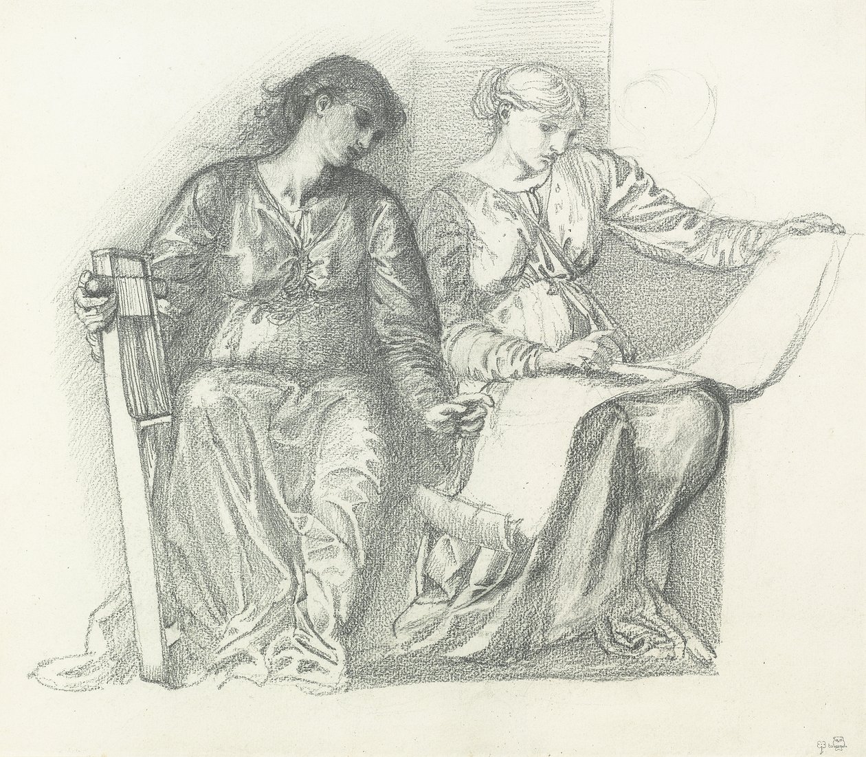 Studie for "Musikk", ca. 1865 av Edward Burne Jones