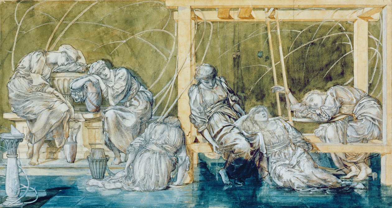Studie for The Garden Court, fra Briar Rose Series (wc på papir) av Edward Burne Jones