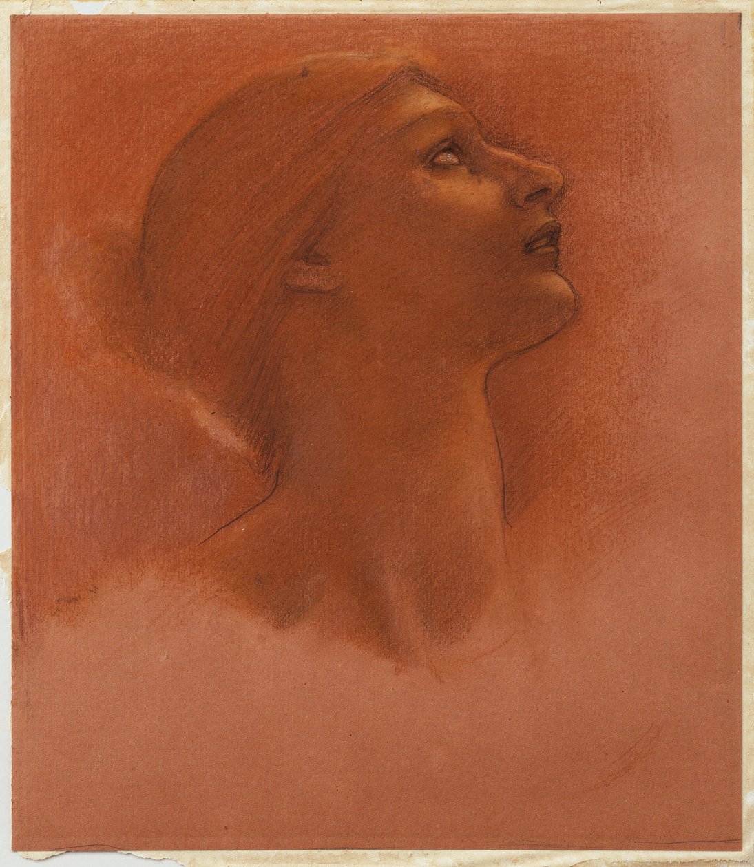 Studie av hodet til en jente, ser opp til høyre, ca. 1871 av Edward Burne Jones