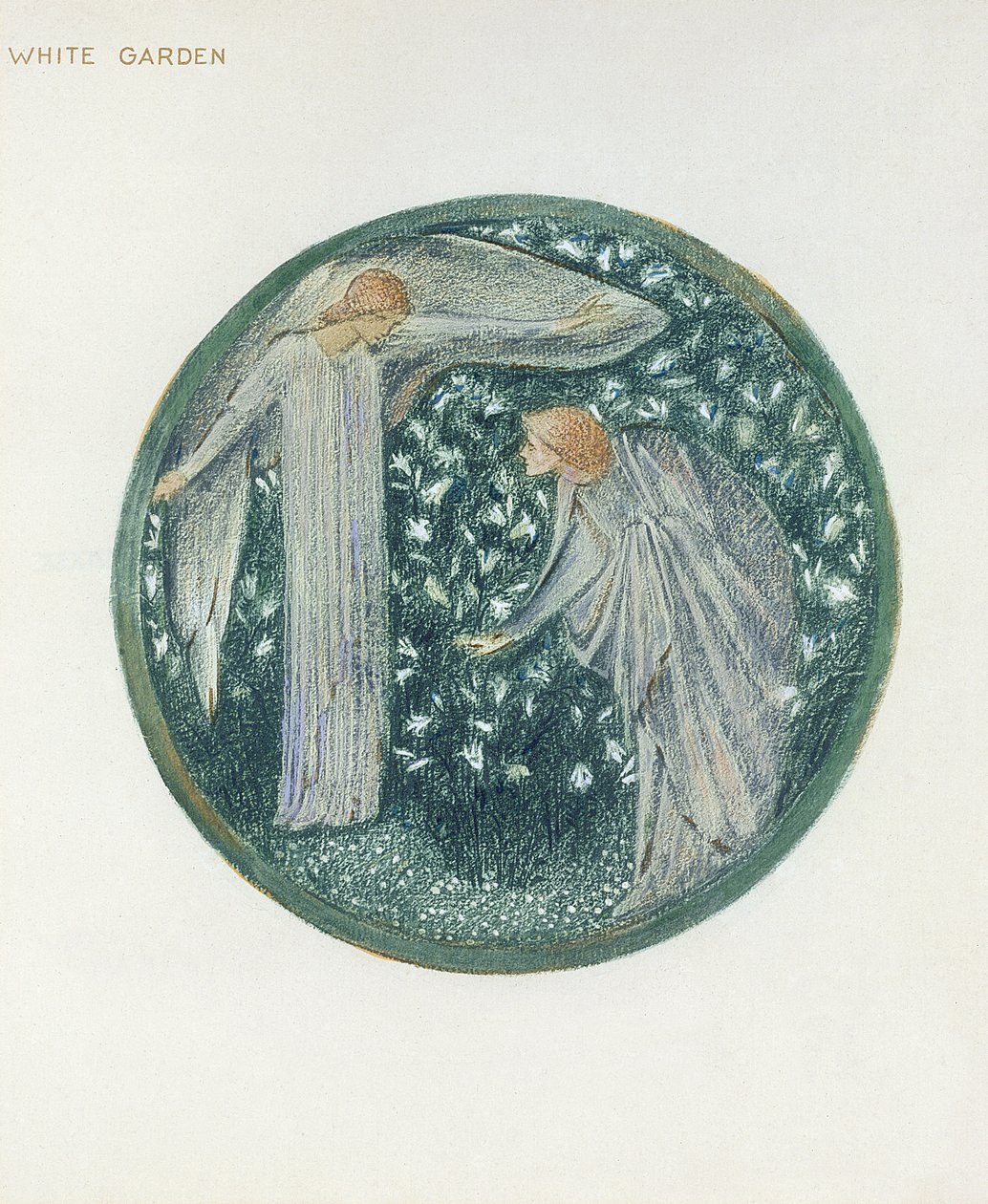 Blomsterboken: XXXIV. White Garden, 1905 (litho med gouache på papir) av Edward Burne Jones
