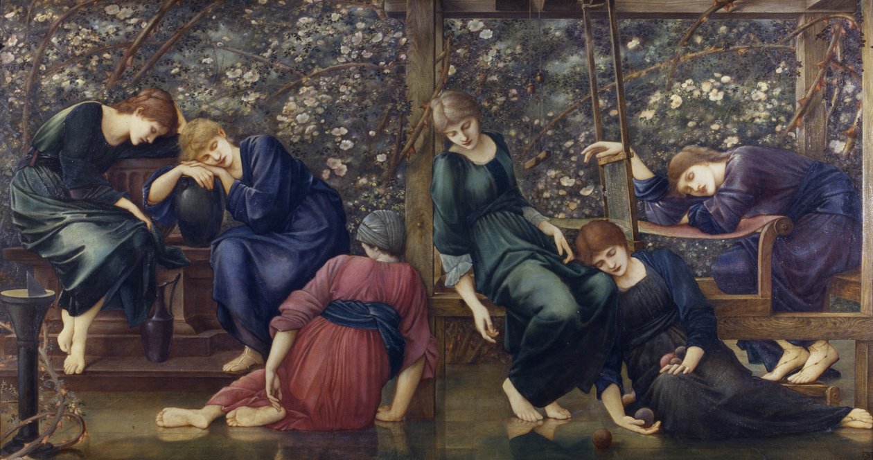 The Garden Court, fra Briar Rose Series, ca. 1894 (olje på lerret) av Edward Burne Jones