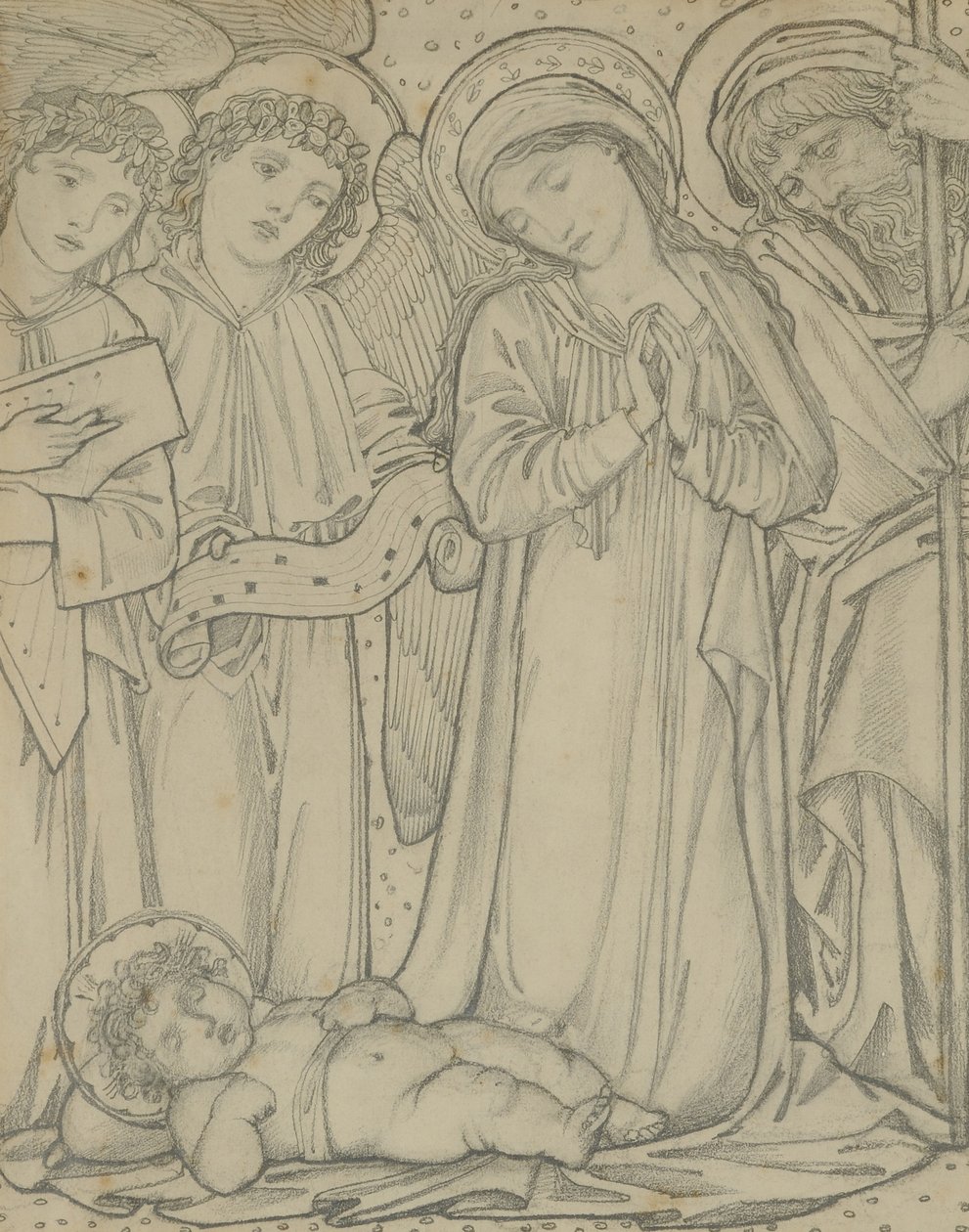 Den hellige familie, ca. 1874 (kritt på papir) av Edward Burne Jones