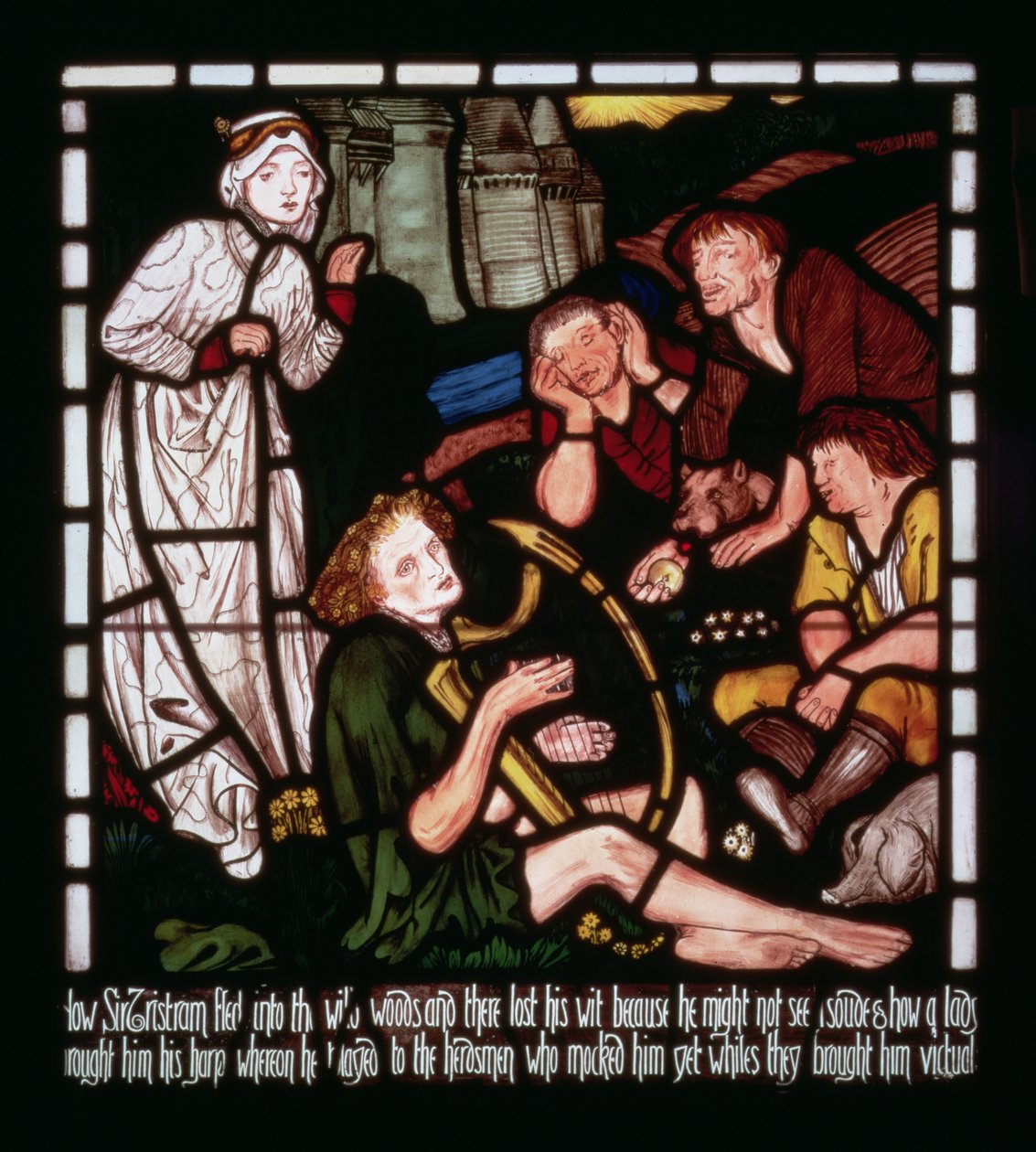 The Madness of Sir Tristan, fra 'The Story of Tristan and Isolde', William Morris und Co. (farget glass) av Edward Burne Jones
