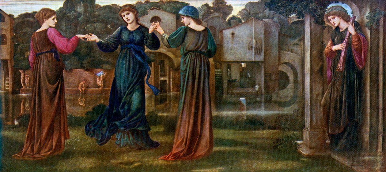 The Mill, Girls Dancing to Music by a River, 1870, 1912. av Edward Burne-Jones