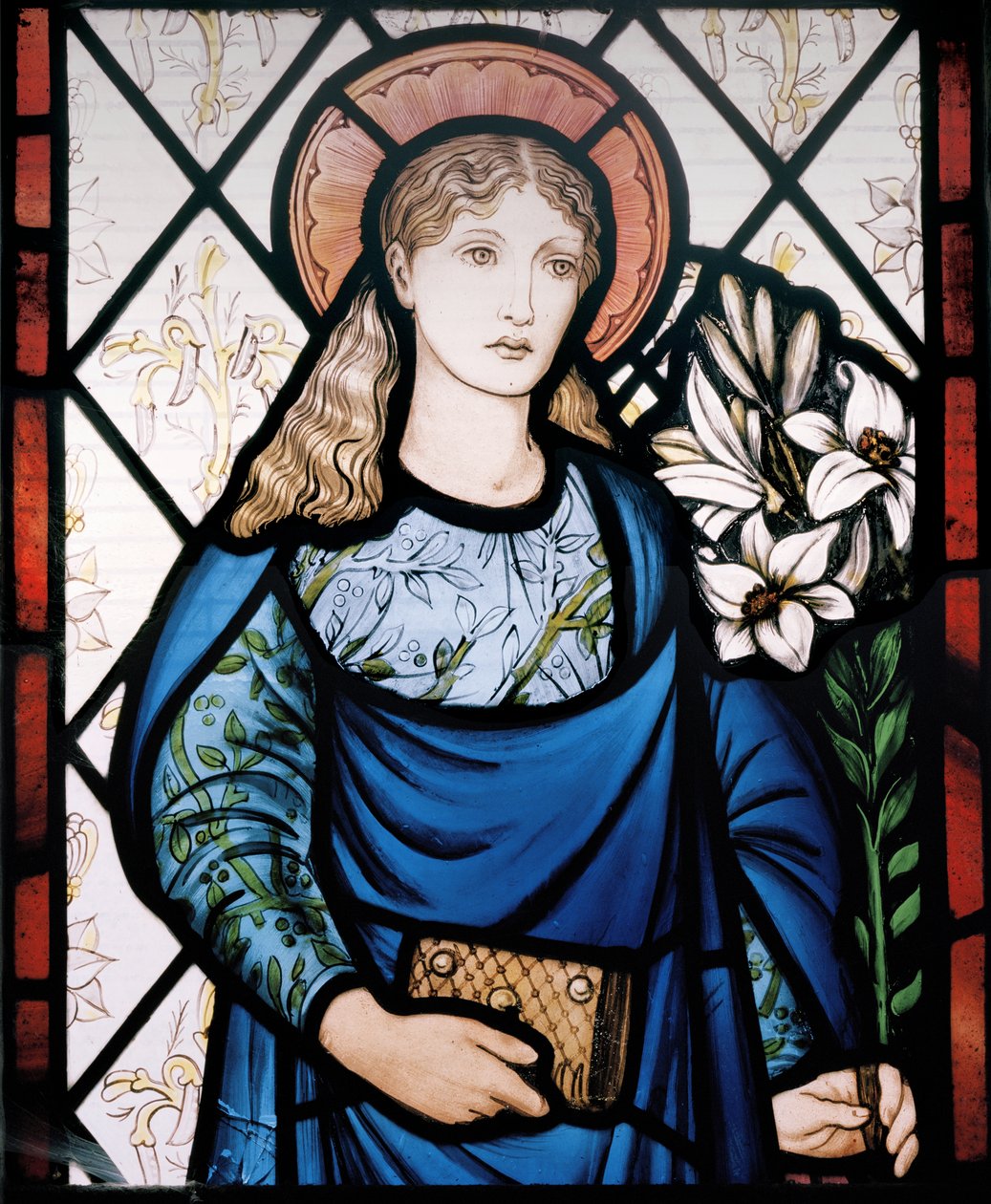 Jomfru Maria, 1882 (farget glass) av Edward Burne Jones