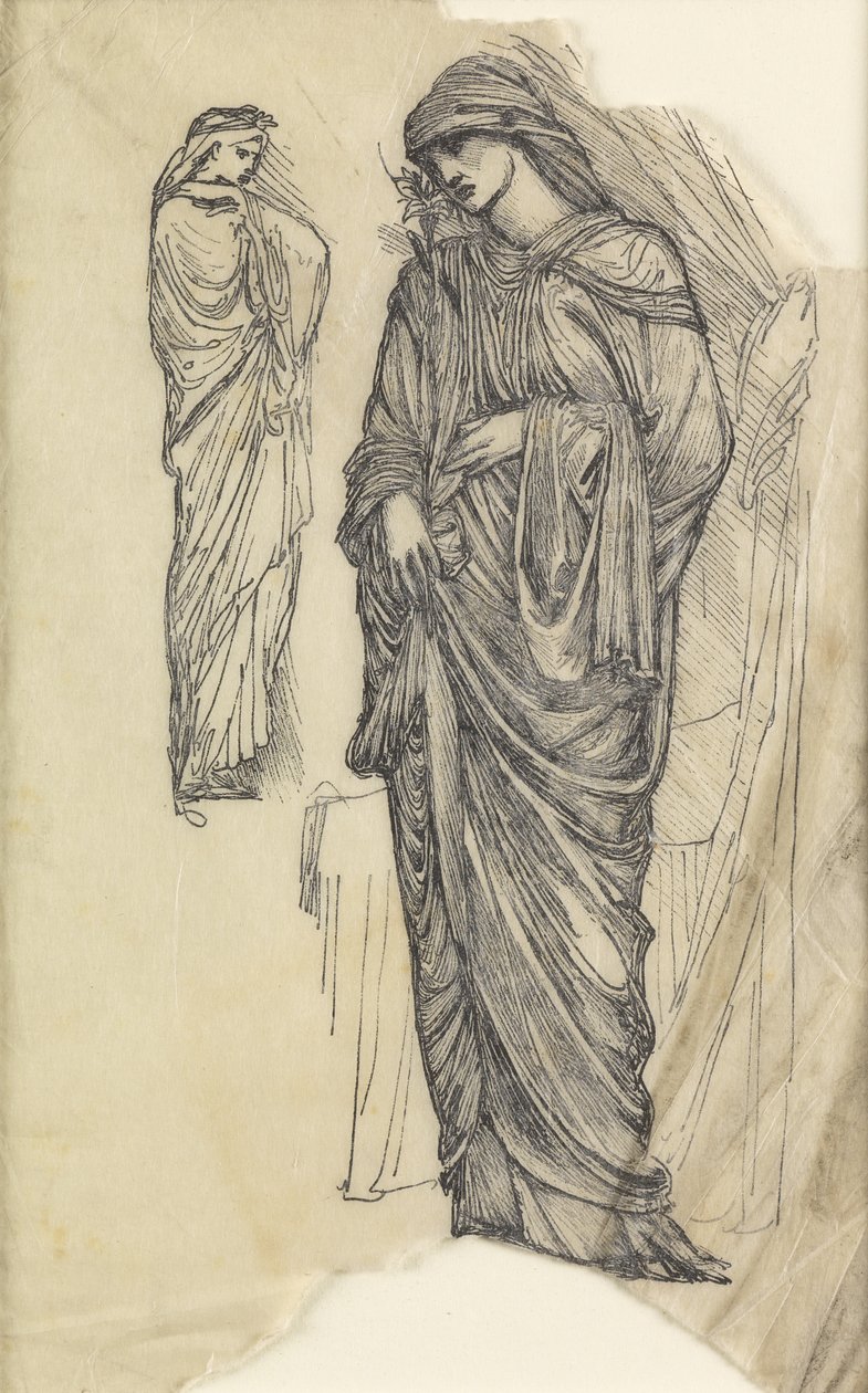 To studier av en dame i et langt flytende plagg av Edward Burne Jones