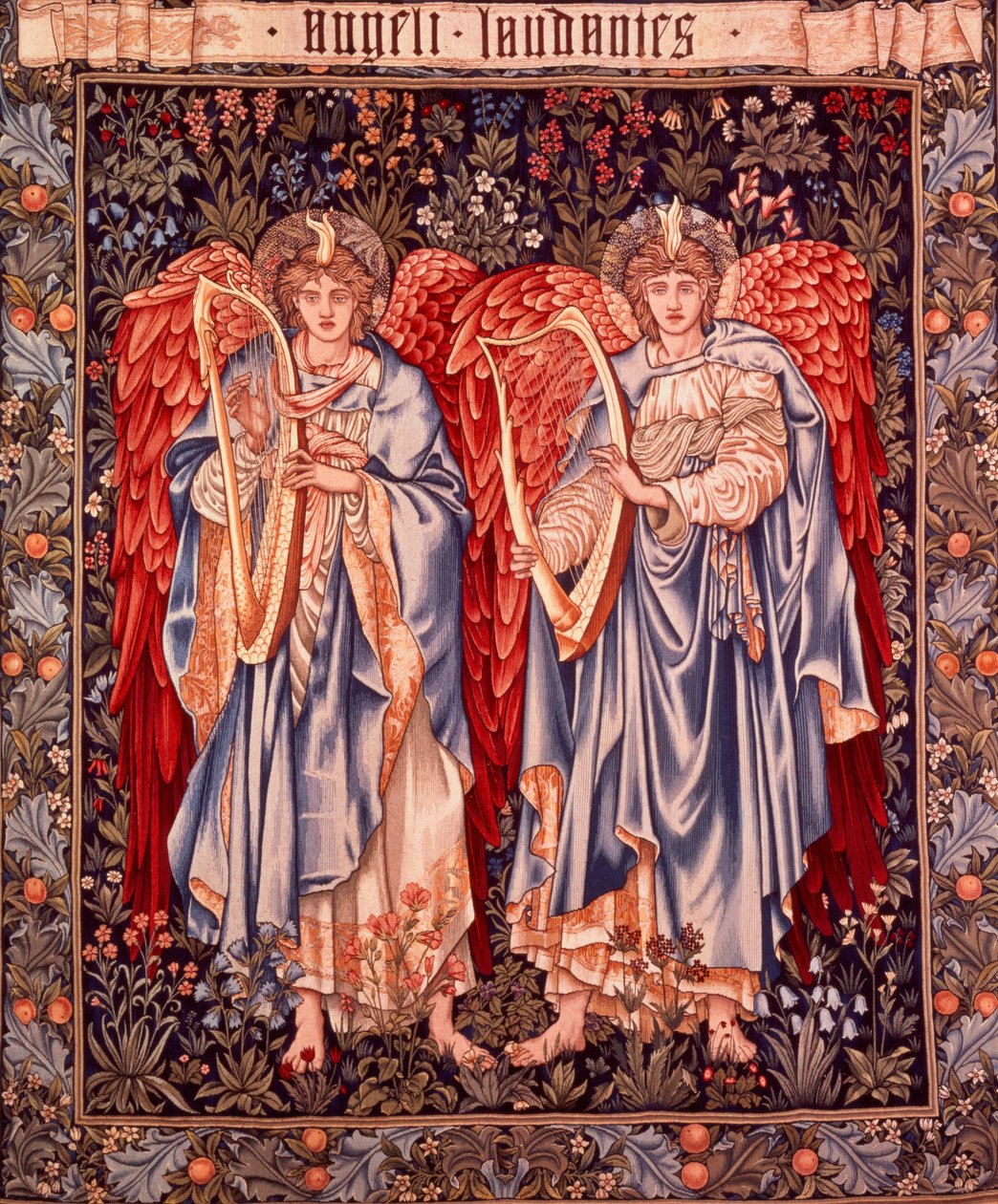 Angeli Laudantes, billedvev designet av Henry Dearle med figurer av Edward Burne-Jones opprinnelig tegnet i 1877/78, vevd i Merton Abbey i 1894 av Morris and Co. (ull og silke på bomull) av Edward Coley and Dearle John Henry Burne Jones 
